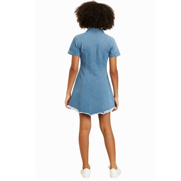 Women’s Denim Button-Up Mini Dress – Short Sleeve, Size Medium - Picture 4 of 4